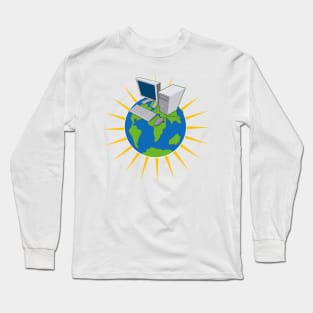 PC Computer on Top of Globe Retro Long Sleeve T-Shirt